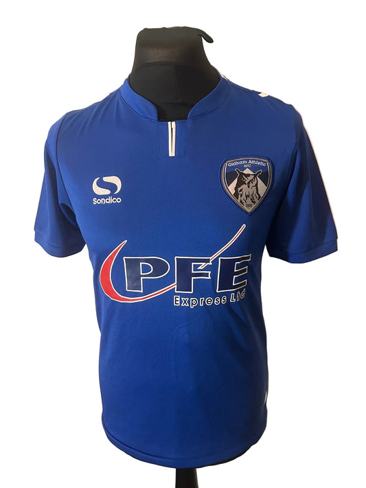 Oldham Athletic 2017-18 home football shirt, blue, small, Sondico, front