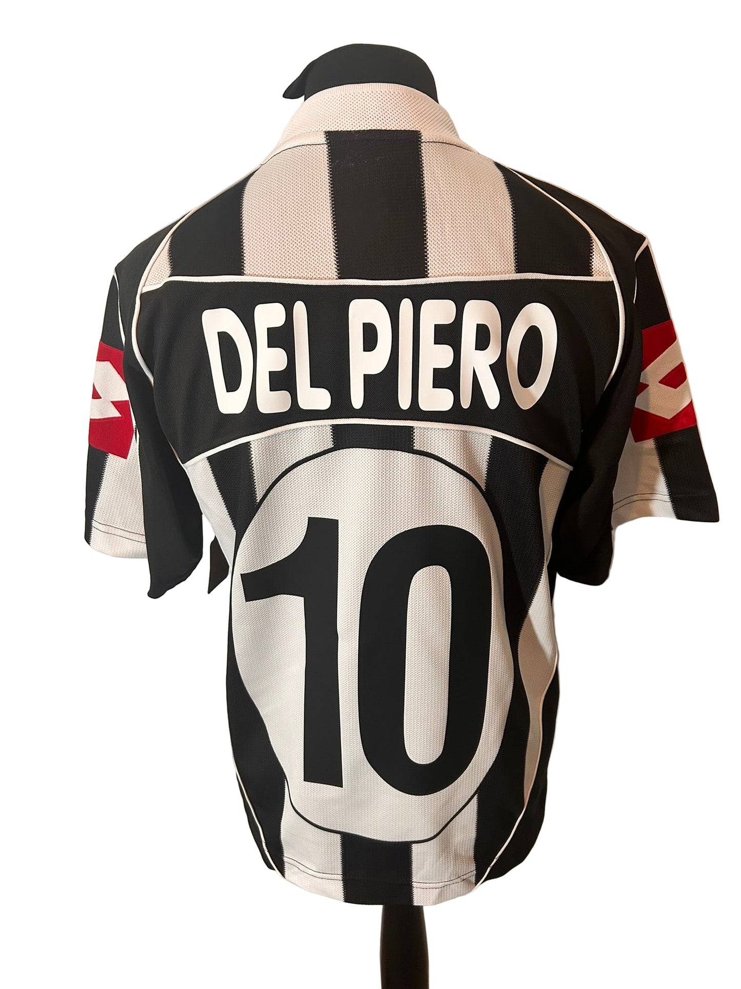 Juventus 2002-03 home football shirt, Lotto, small, black and white, Alessandro Del Piero, back