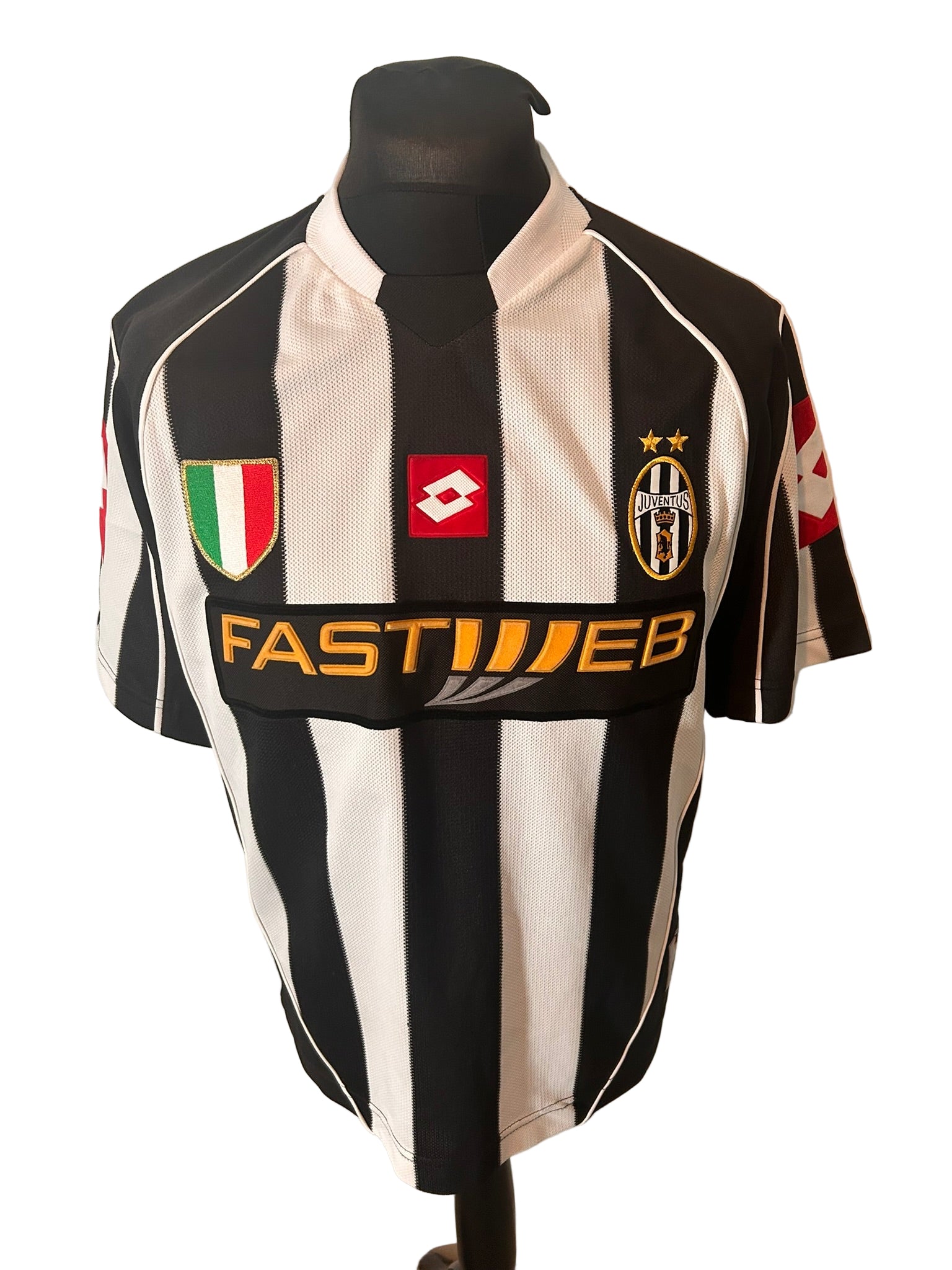 Juventus 2002-03 home football shirt, Lotto, small, black and white, Alessandro Del Piero, front