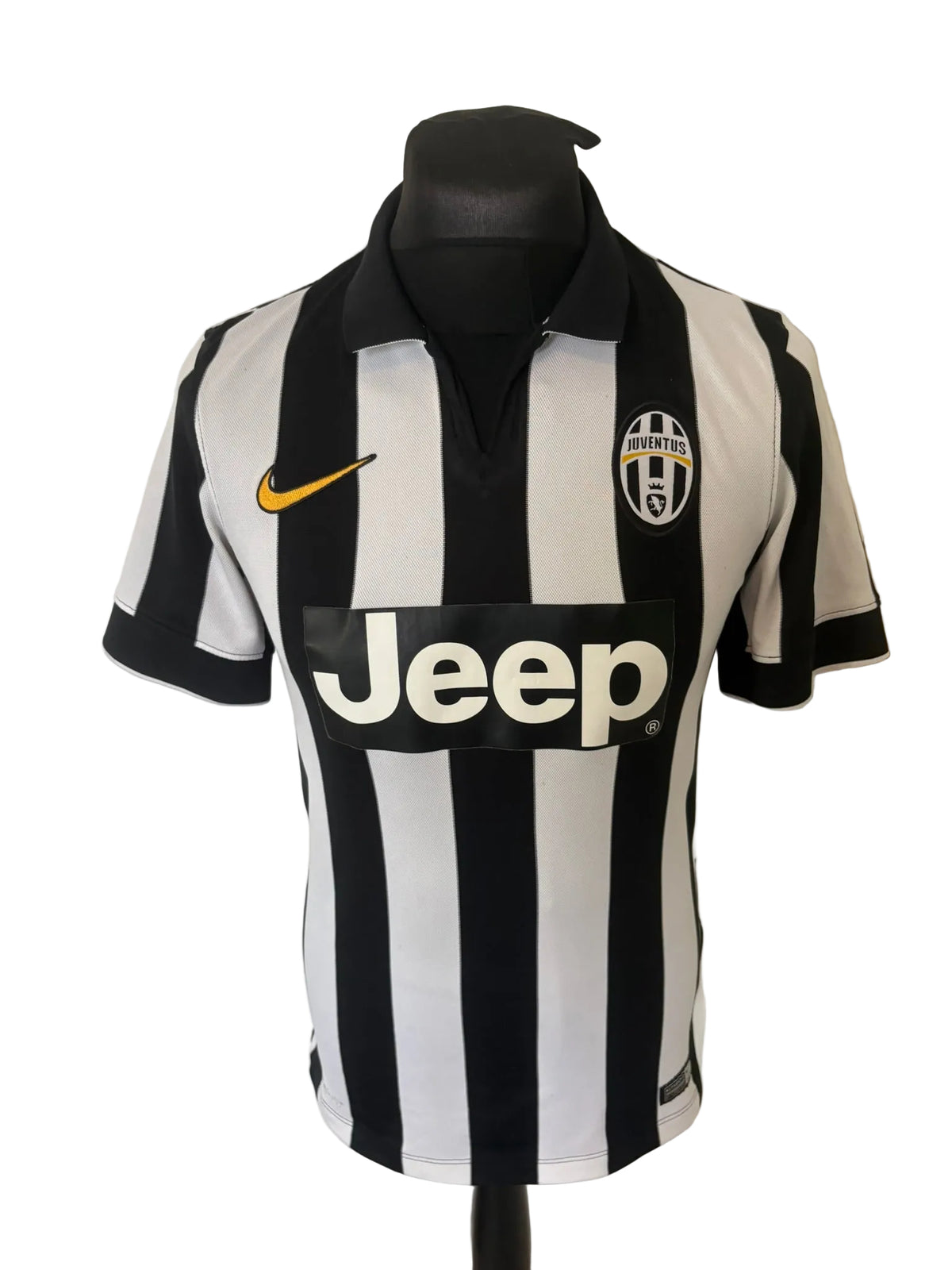Juventus 2014-15 home football shirt, black and white, small, Nike, Carlos Tevez, front