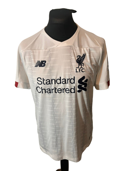 Liverpool 2019-20 away football shirt, New Balance, large, white, Mohamed Salah, front