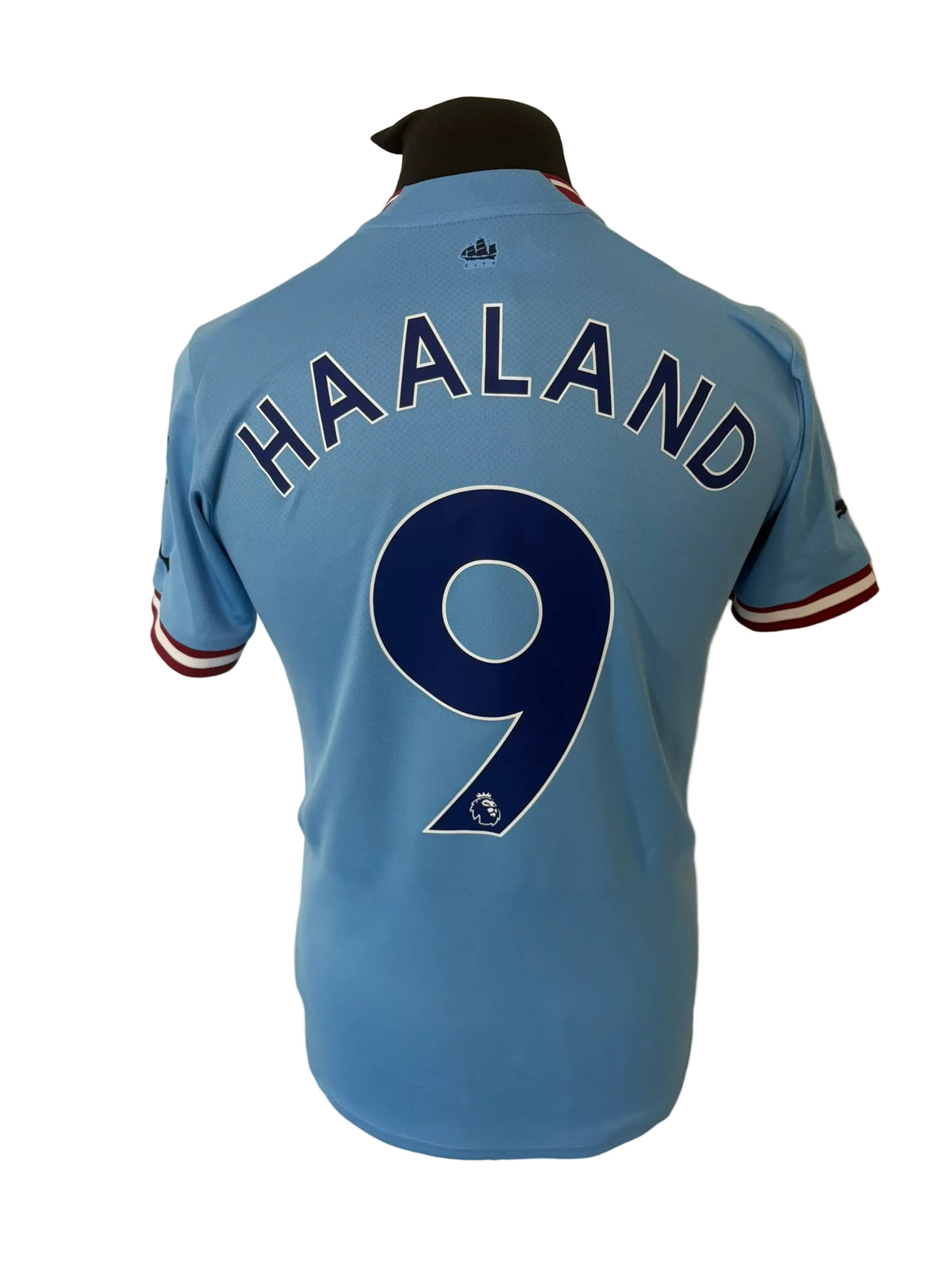 Manchester City 2022-23 home football shirt, blue, small, Puma, Erling Haaland, back