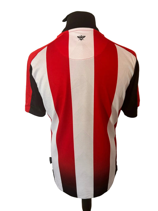 Brentford 2023-24 home football shirt, red and white, medium, Umbro, back
