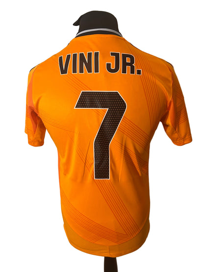 Real Madrid 2024-25 away football shirt, adidas, small, orange, Vinicius Jr, back