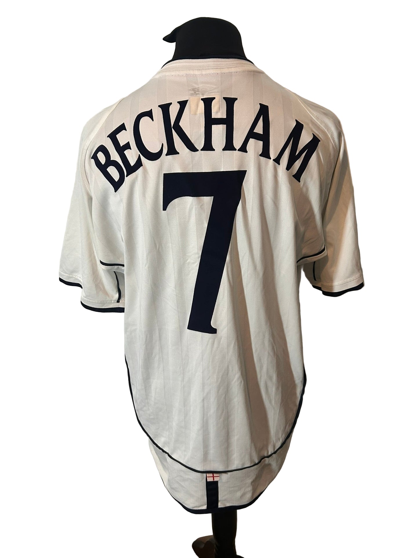 England 2001-03 home football shirt, Umbro, large, white, David Beckham, back