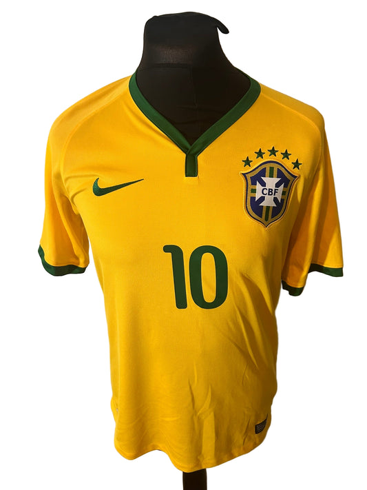 Brazil 2014-15 home football shirt, Nike, small, yellow, Neymar, front
