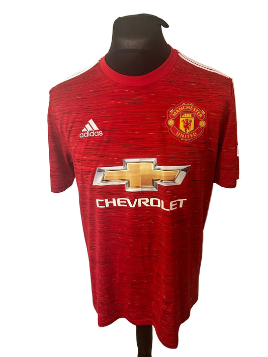 Manchester United 2020-21 home football shirt, red, Large, Adidas, Bruno Fernandes, front