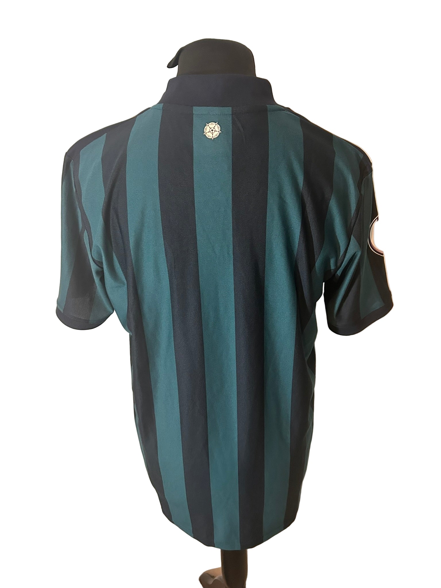 Leeds 2020-21 away football shirt, adidas, large, navy and green, back