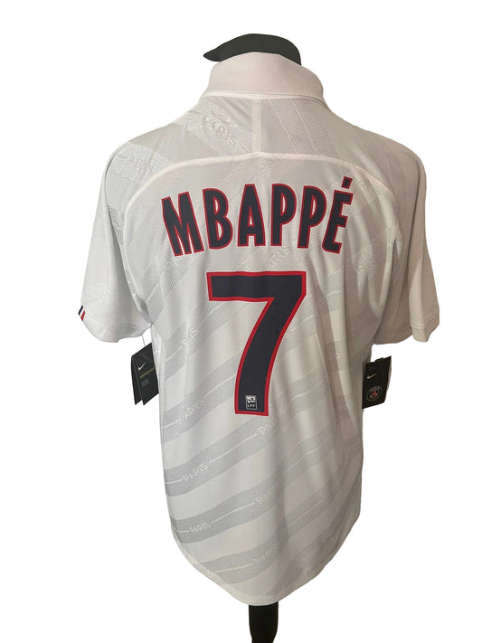 Paris Saint Germain, PSG 2019-20 third football shirt, white, Extra Large, XL, Nike, Kylian Mbappe, back