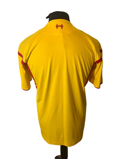 Liverpool 2014-15 away football shirt, Warrior, medium, yellow, back