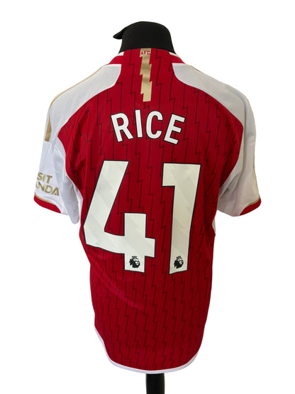 Arsenal 2023-24 home football shirt, red, Large, Adidas, Declan Rice, back