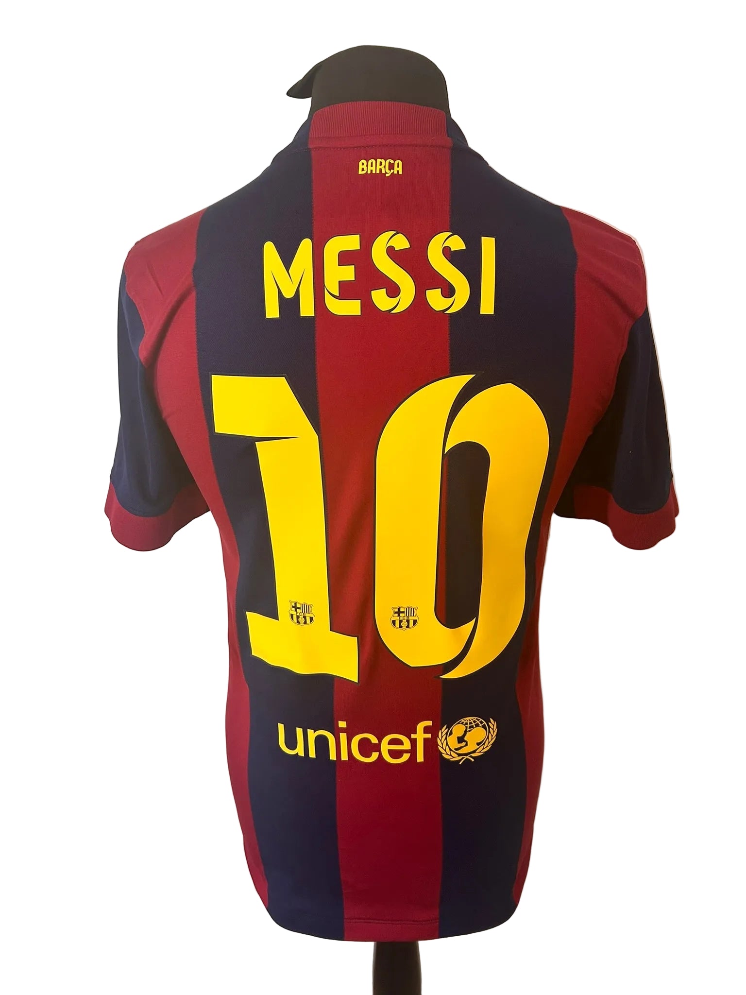 Barcelona 2014-15 home football shirt, blue and red, small, Nike, Lionel Messi, back