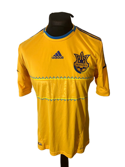 Ukraine 2011-13 home football shirt, adidas, large, yellow, front