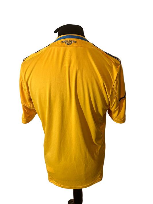 Ukraine 2011-13 home football shirt, adidas, large, yellow, back