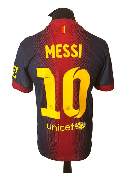 Barcelona 2012-13 home football shirt, Nike, small, blue and red, Lionel Messi, back