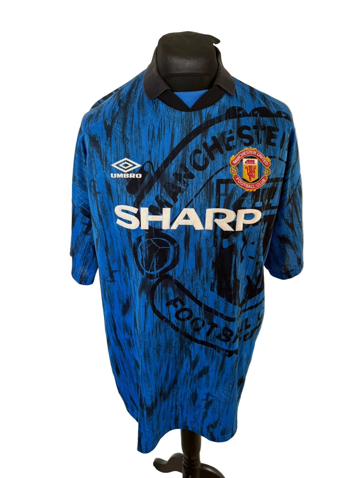 Manchester United 1992-93 away football shirt, blue, 2XL, XXL, Umbro, Eric Cantona, front