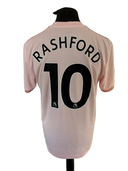 Manchester United 2018-19 away football shirt, pink, Large, Adidas, Marcus Rashford, back